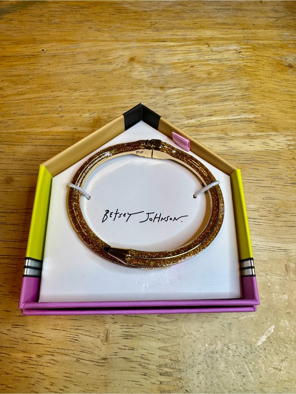 Betsey Johnson Gold Glitter Hinged Pencil Bangle Bracelet